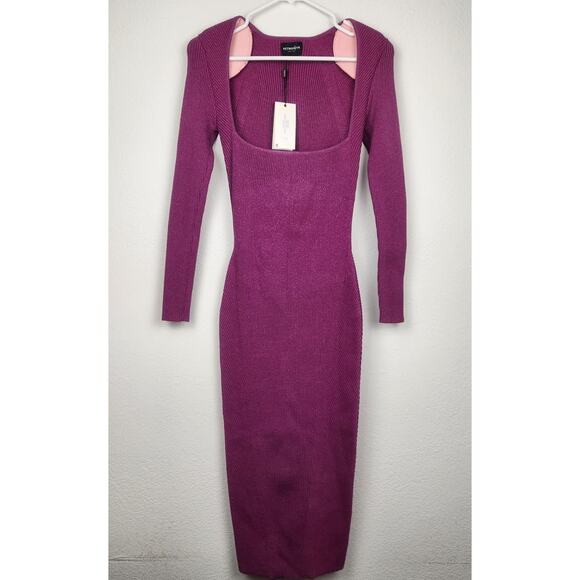 Retrofete Elodie Dress Metallic Orchid Midi Bodycon Long Sleeve XXS Sample - Picture 1 of 9